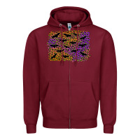 Burgundy halloween leopard bat background Zipper Hoodie - AdoDesignShop