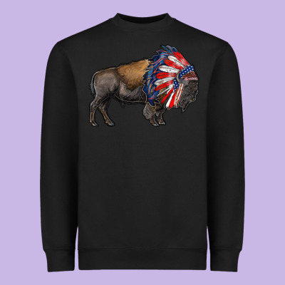 American Bison With Indian Headdress Heavyweight Sweatshirt Designed By Ranaportraitstore