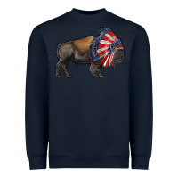 Navy american bison with indian headdress Heavyweight Sweatshirt - RanaPortraitStore