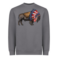 Storm american bison with indian headdress Heavyweight Sweatshirt - RanaPortraitStore