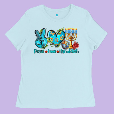 Peace Love Hanukkah Ladies Tee Designed By Adodesignshop