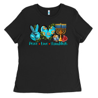 Black peace love hanukkah Ladies Tee - AdoDesignShop