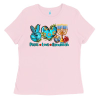 Bubblegum Pink peace love hanukkah Ladies Tee - AdoDesignShop