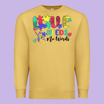 Love Needs No Words Autism Premium Sweatshirt Designed By Maliassmallbusiness