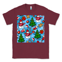 Burgundy christmas trees and snow seamless pattern Classic Tee - BundleAndBundleShop