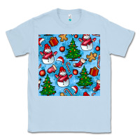 Dusty Blue christmas trees and snow seamless pattern Classic Tee - BundleAndBundleShop