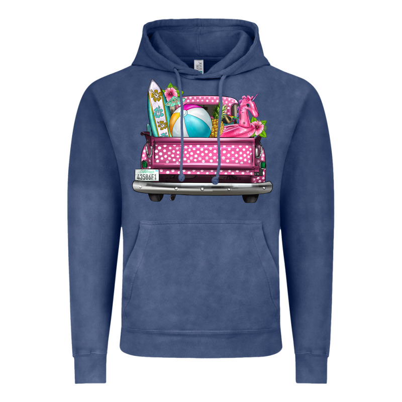 Summer Pink Truck Beach Vintage Hoodie by texasbilliewilder | Teevron