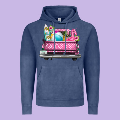 Summer Pink Truck Beach Vintage Hoodie Designed By Texasbilliewilder