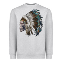 Heather Grey skull with indian headdress Heavyweight Sweatshirt - RanaPortraitStore