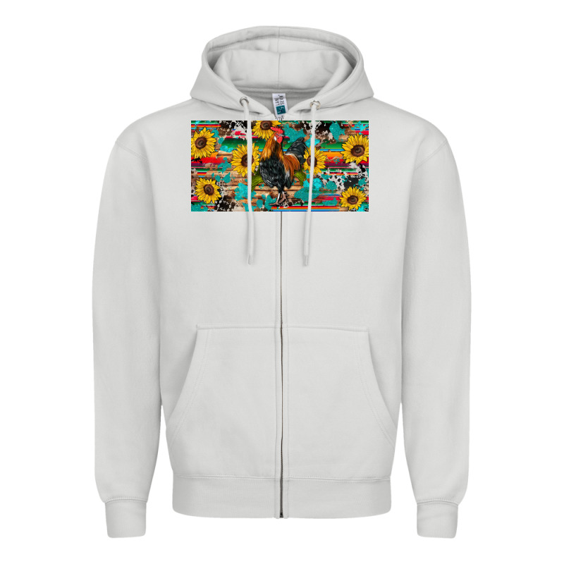 Western Coop Animals Rooster Sunflowers Cowhide Wooden Serape Glitter Zipper Hoodie by Artiststas | Teevron