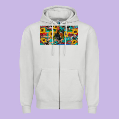 Western Coop Animals Rooster Sunflowers Cowhide Wooden Serape Glitter Zipper Hoodie Designed By Artiststas