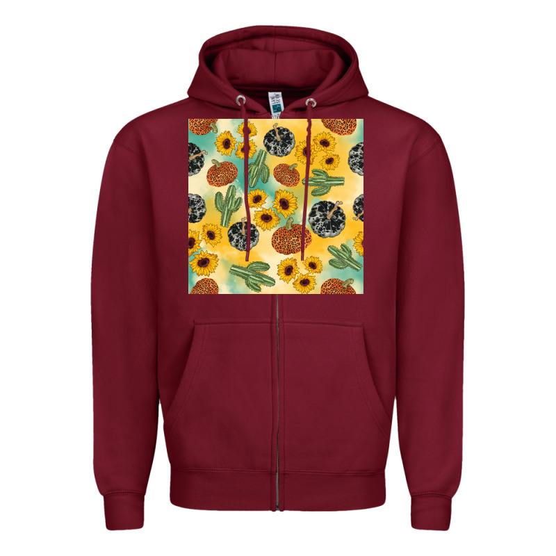 Leopard Pumpkin Cactus Sunflower Seamless Zipper Hoodie by AdoDesignShop | Teevron