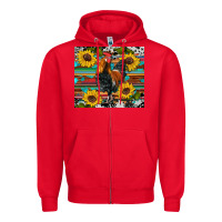 Red western coop animals rooster sunflowers cowhide wooden serape glitter Zipper Hoodie - Artiststas