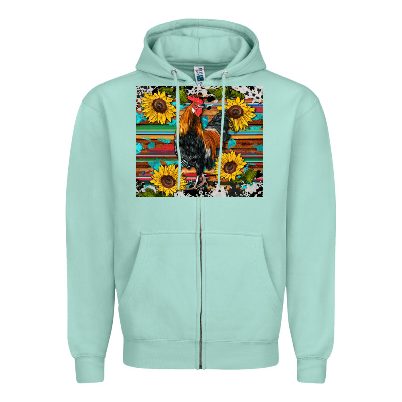 Western Coop Animals Rooster Sunflowers Cowhide Wooden Serape Glitter Zipper Hoodie by Artiststas | Teevron