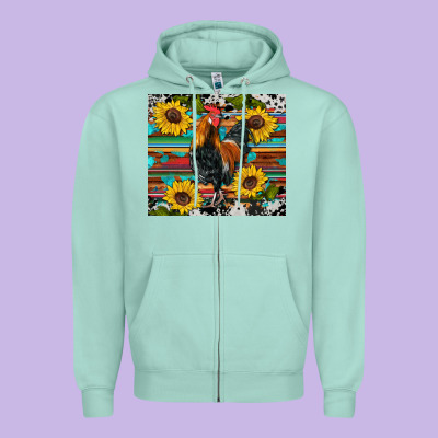 Western Coop Animals Rooster Sunflowers Cowhide Wooden Serape Glitter Zipper Hoodie Designed By Artiststas