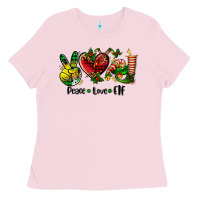 Bubblegum Pink peace love  elf Ladies Tee - AdoDesignShop