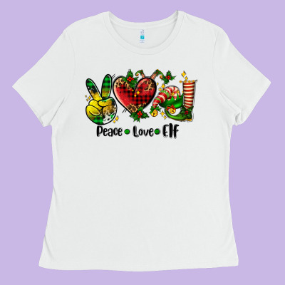 Peace Love  Elf Ladies Tee Designed By Adodesignshop