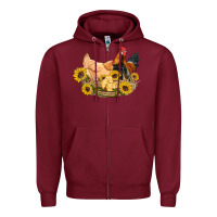 Burgundy western coop animals farm chicken chick rooster sunflowers Zipper Hoodie - Artiststas