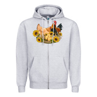 Heather Grey western coop animals farm chicken chick rooster sunflowers Zipper Hoodie - Artiststas