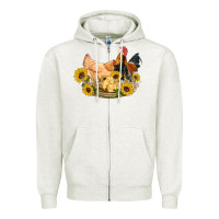 Oatmeal Heather western coop animals farm chicken chick rooster sunflowers Zipper Hoodie - Artiststas