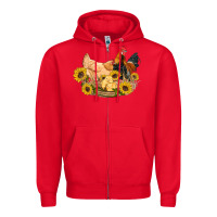 Red western coop animals farm chicken chick rooster sunflowers Zipper Hoodie - Artiststas