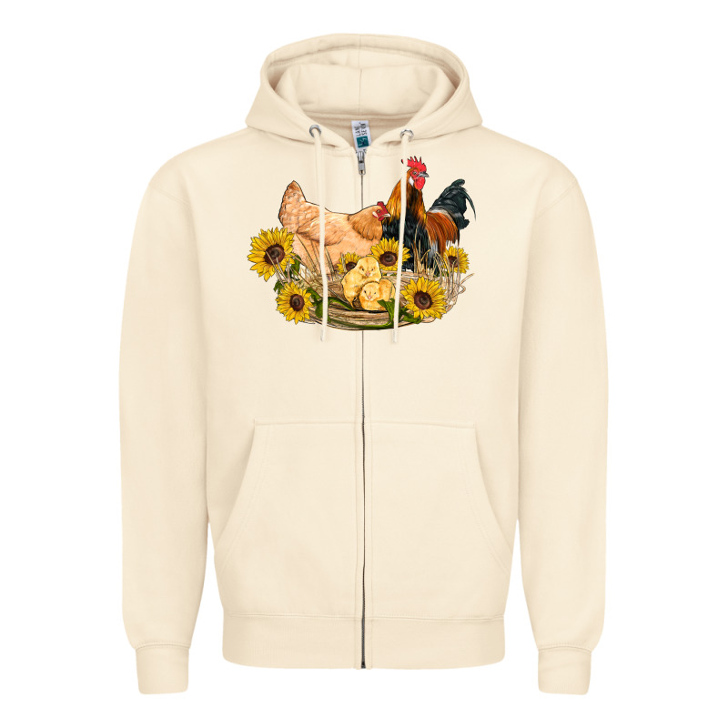 Western Coop Animals Farm Chicken Chick Rooster Sunflowers Zipper Hoodie by Artiststas | Teevron