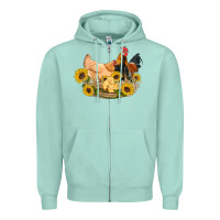 Seafoam western coop animals farm chicken chick rooster sunflowers Zipper Hoodie - Artiststas