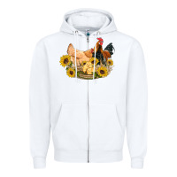 White western coop animals farm chicken chick rooster sunflowers Zipper Hoodie - Artiststas