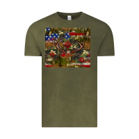 Vintage Olive Hunting leopard USA flag tumbler 4th of july Vintage Tee - Neo Western