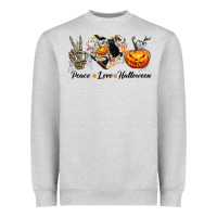 Heather Grey Peace Love Halloween Heavyweight Sweatshirt - texasbilliewilder