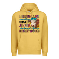 Antique Gold i living life somewhere between jesus take the whe Premium Hoodie - LillyAllenDesigns