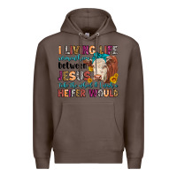 Coffee i living life somewhere between jesus take the whe Premium Hoodie - LillyAllenDesigns