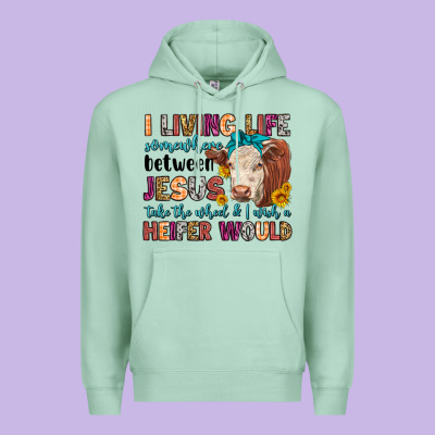 I Living Life Somewhere Between Jesus Take The Whe Premium Hoodie Designed By Lillyallendesigns