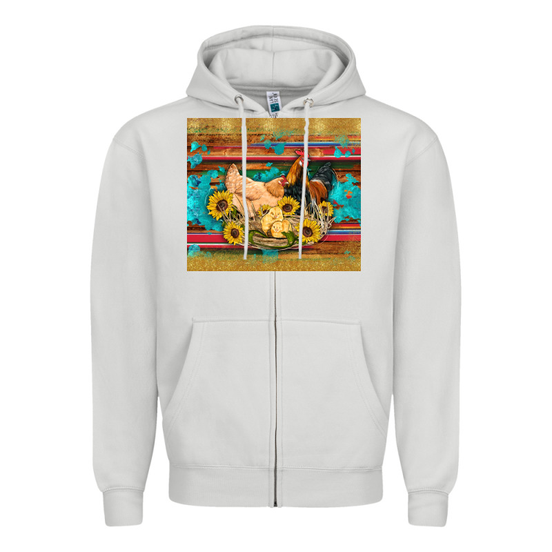 Western Coop Animals Farm Chicken Chick Rooster Sunflowers Wooden Sera Zipper Hoodie by Artiststas | Teevron