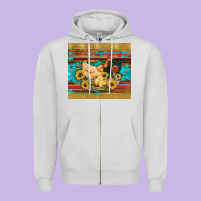 Western Coop Animals Farm Chicken Chick Rooster Sunflowers Wooden Sera Zipper Hoodie Designed By Artiststas