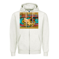 Oatmeal Heather western coop animals farm chicken chick rooster sunflowers wooden sera Zipper Hoodie - Artiststas