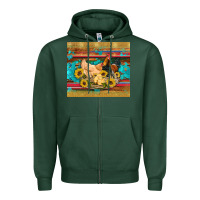 Sports Green western coop animals farm chicken chick rooster sunflowers wooden sera Zipper Hoodie - Artiststas