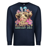Navy Easter Day Cow Premium Sweatshirt - NancyCooperArtShop