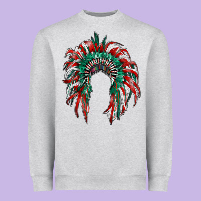 Mexican Flag Indian Headdress Heavyweight Sweatshirt Designed By Ranaportraitstore
