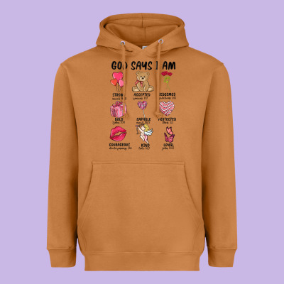 God Says I Am Valentine's Day Heavyweight Hoodie Designed By Maliassmallbusiness