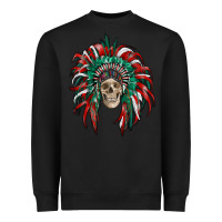 Black mexican flag indian headdress with  skull Heavyweight Sweatshirt - RanaPortraitStore