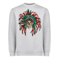Heather Grey mexican flag indian headdress with  skull Heavyweight Sweatshirt - RanaPortraitStore