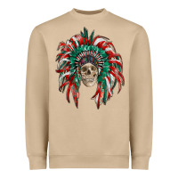 Mexican Flag Indian Headdress With  Skull Heavyweight Sweatshirt | Teevron