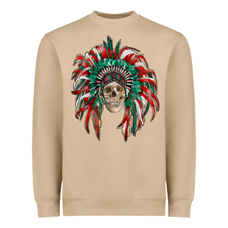 Mexican Flag Indian Headdress With  Skull Heavyweight Sweatshirt by RanaPortraitStore | Teevron