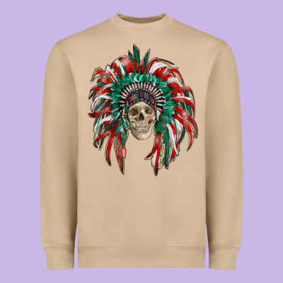 Mexican Flag Indian Headdress With  Skull Heavyweight Sweatshirt Designed By Ranaportraitstore