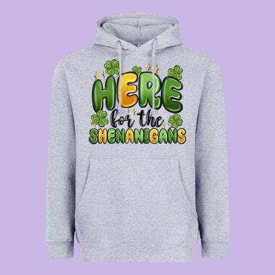 Here For The Shenanigans Heavyweight Hoodie Designed By Maliassmallbusiness