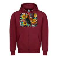 Burgundy western rooster coop animals sunflowers cowhide serape wooden Zipper Hoodie - Artiststas