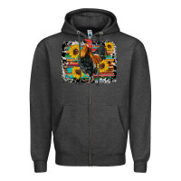 Charcoal Heather western rooster coop animals sunflowers cowhide serape wooden Zipper Hoodie - Artiststas