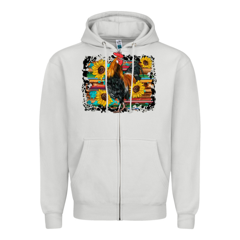 Western Rooster Coop Animals Sunflowers Cowhide Serape Wooden Zipper Hoodie by Artiststas | Teevron