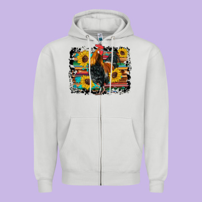 Western Rooster Coop Animals Sunflowers Cowhide Serape Wooden Zipper Hoodie Designed By Artiststas